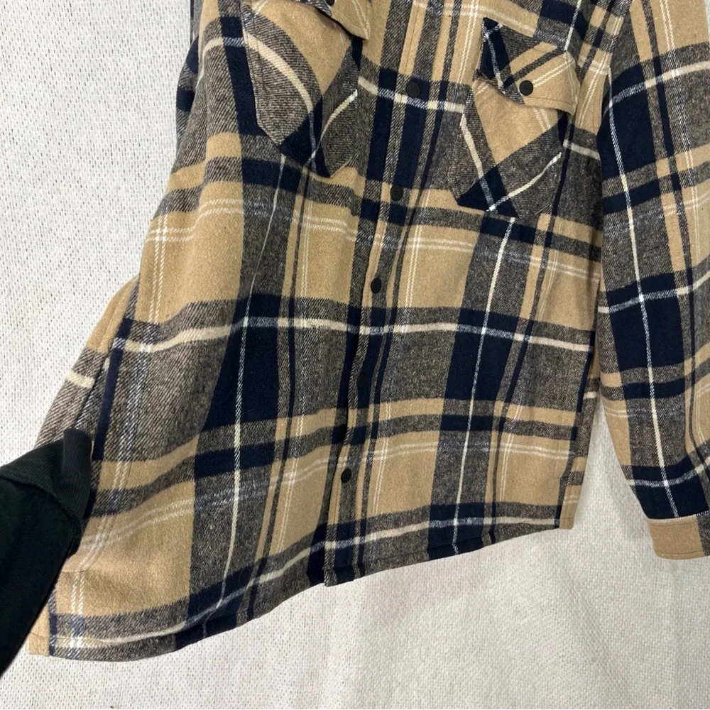 Dakine Bonded Shirt Jacket Mens XXL Tan Navy Plaid Fleece Lined Flannel Pockets
